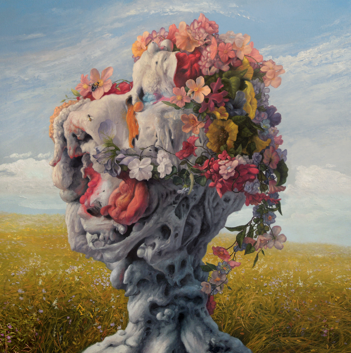 The album cover of Wilderun's - Veil of Imagination - a slightly surrealist, twisted tree covered in flowers